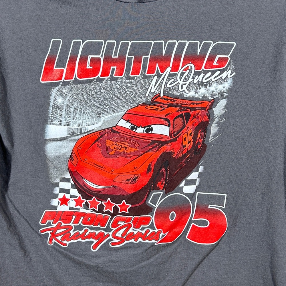 Disney Pixar Mens Y2K Lightning McQueen Piston Cup Racing T-Shirt Large Charcoal